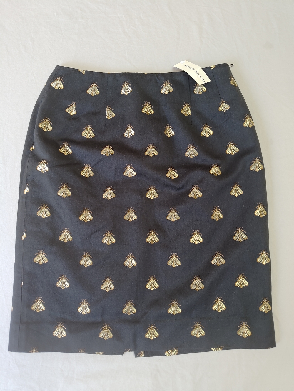STEVEN STOLMAN Skirt 8 Embroidered Bee Gold Pencil Skirt